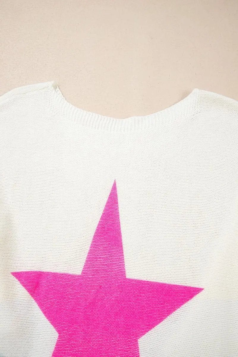 White Star Pattern Colorblock Striped Edge Drop Shoulder Sweater - Love Salve